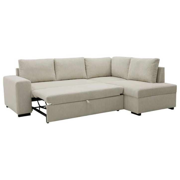 Canapé d'angle convertible réversible NIRVANA 4 a 5 places - Tissu velours côtelé perle - Coffre de rangement - L247 x P 183 Canapé d'angle convertible réversible NIRVANA 4 a 5 places - Tissu velours côtelé perle - Coffre de rangement - L247 x P 183