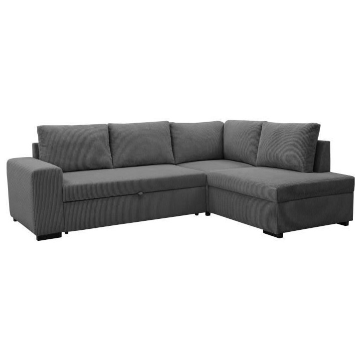 Canapé d'angle convertible réversible NIRVANA 4 a 5 places - Tissu velours côtelé anthracite - Coffre de rangement - L247 x Canapé d'angle convertible réversible NIRVANA 4 a 5 places - Tissu velours côtelé anthracite - Coffre de rangement - L247 x
