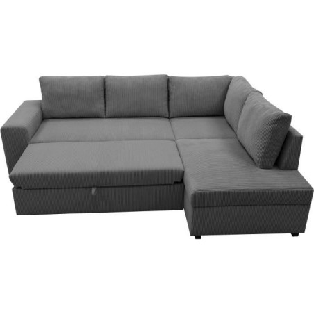Canapé d'angle convertible réversible NIRVANA 4 a 5 places - Tissu velours côtelé anthracite - Coffre de rangement - L247 x