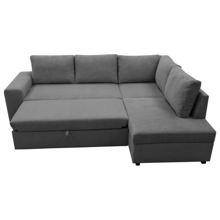 Canapé d'angle convertible réversible NIRVANA 4 a 5 places - Tissu velours côtelé anthracite - Coffre de rangement - L247 x Canapé d'angle convertible réversible NIRVANA 4 a 5 places - Tissu velours côtelé anthracite - Coffre de rangement - L247 x