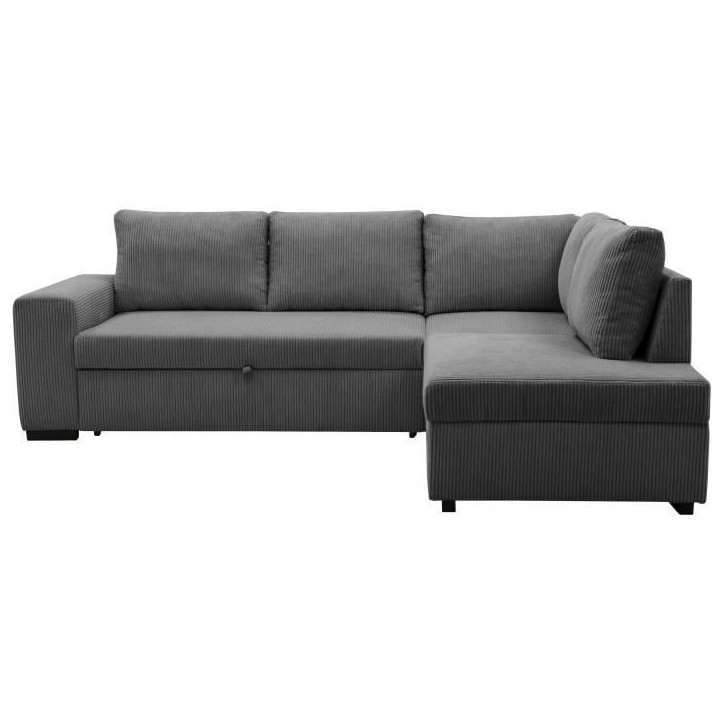 Canapé d'angle convertible réversible NIRVANA 4 a 5 places - Tissu velours côtelé anthracite - Coffre de rangement - L247 x Canapé d'angle convertible réversible NIRVANA 4 a 5 places - Tissu velours côtelé anthracite - Coffre de rangement - L247 x