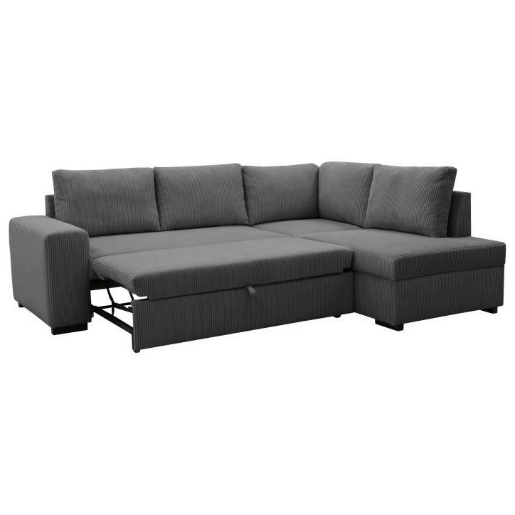 Canapé d'angle convertible réversible NIRVANA 4 a 5 places - Tissu velours côtelé anthracite - Coffre de rangement - L247 x Canapé d'angle convertible réversible NIRVANA 4 a 5 places - Tissu velours côtelé anthracite - Coffre de rangement - L247 x