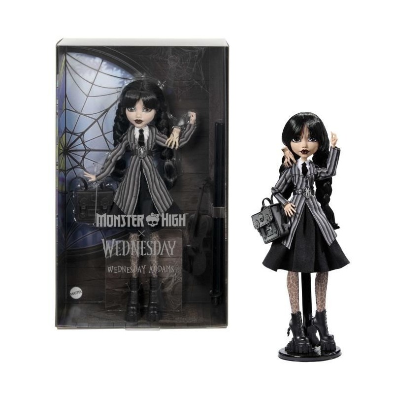 Monster High-Mercredi Addams en Uniforme-Poup?e avec La Chose - Monste Monster High-Mercredi Addams en Uniforme-Poup?e avec La Chose - Monste