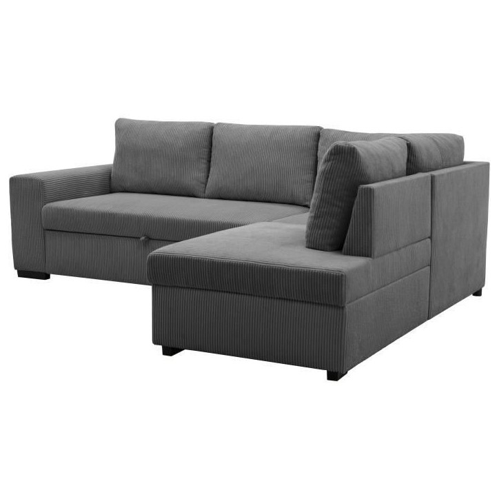 Canapé d'angle convertible réversible NIRVANA 4 a 5 places - Tissu velours côtelé anthracite - Coffre de rangement - L247 x Canapé d'angle convertible réversible NIRVANA 4 a 5 places - Tissu velours côtelé anthracite - Coffre de rangement - L247 x