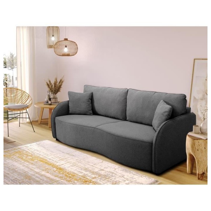 Canapé convertible BARI 3 places - Tissu anthracite - Coffre de rangement - L215 x H89 x P100 cm Canapé convertible BARI 3 places - Tissu anthracite - Coffre de rangement - L215 x H89 x P100 cm