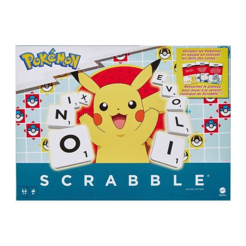 Scrabble Pokémon-Jeu de société familial avec 2 modes de jeu HXT27 Scrabble Pokémon-Jeu de société familial avec 2 modes de jeu HXT27