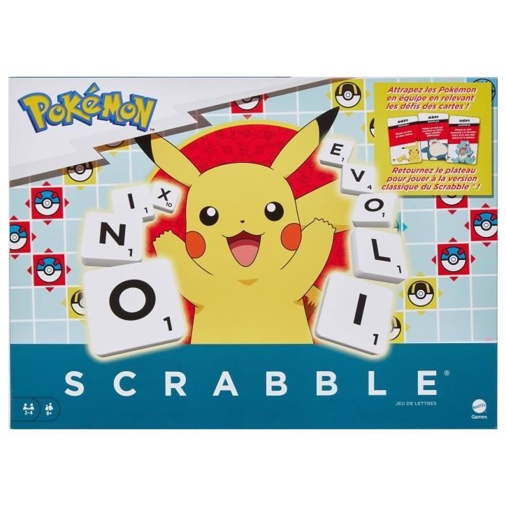 Scrabble Pokémon-Jeu de société familial avec 2 modes de jeu HXT27 Scrabble Pokémon-Jeu de société familial avec 2 modes de jeu HXT27