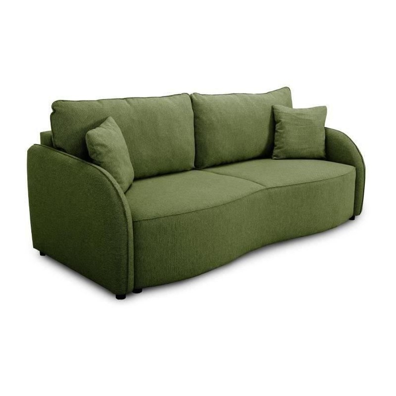 Canapé convertible BARI 3 places - Tissu olive - Coffre de rangement Canapé convertible BARI 3 places - Tissu olive - Coffre de rangement