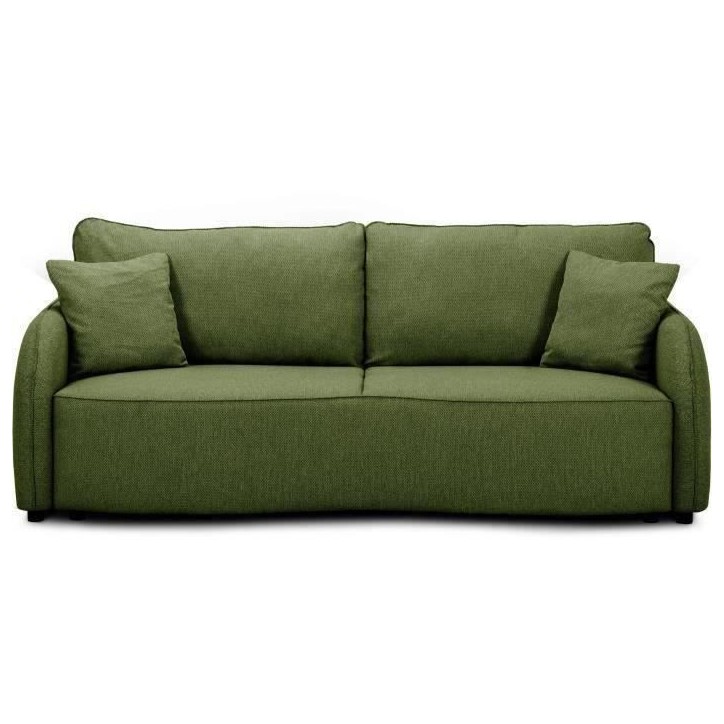 Canapé convertible BARI 3 places - Tissu olive - Coffre de rangement - L215 x H89 x P100 cm