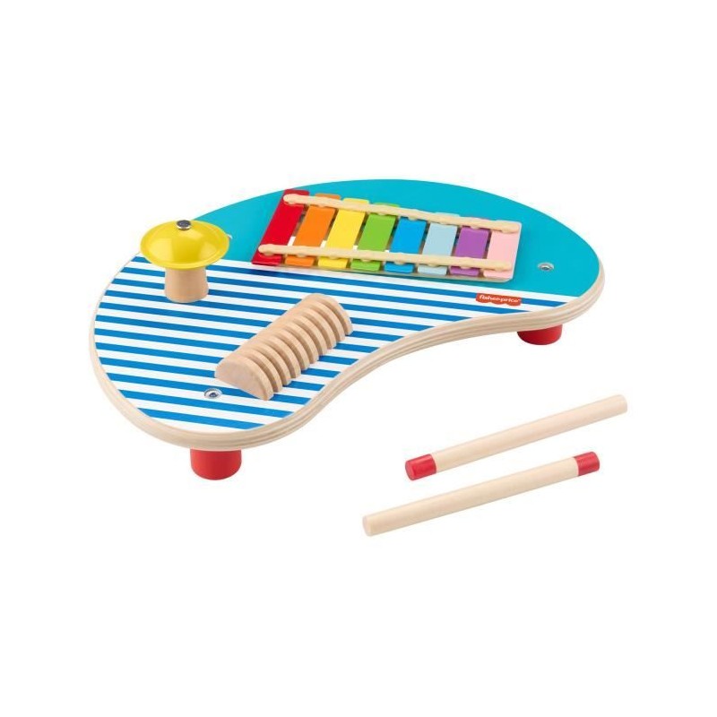 Fisher-Price-Table musicale en bois avec instruments de percussion HXT