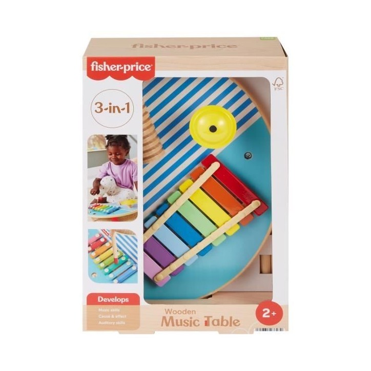 Fisher-Price-Table musicale en bois avec instruments de percussion HXT91 Fisher-Price-Table musicale en bois avec instruments de percussion HXT91