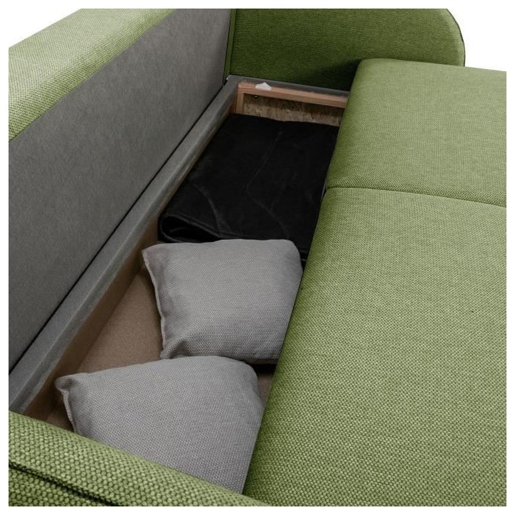 Canapé convertible BARI 3 places - Tissu olive - Coffre de rangement - L215 x H89 x P100 cm