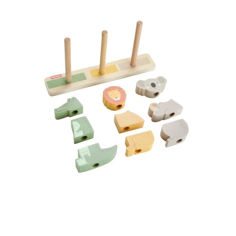 Fisher-Price-Animaux en Bois a Empiler et Trier, 10 pieces HXV04 Fisher-Price-Animaux en Bois a Empiler et Trier, 10 pieces HXV04