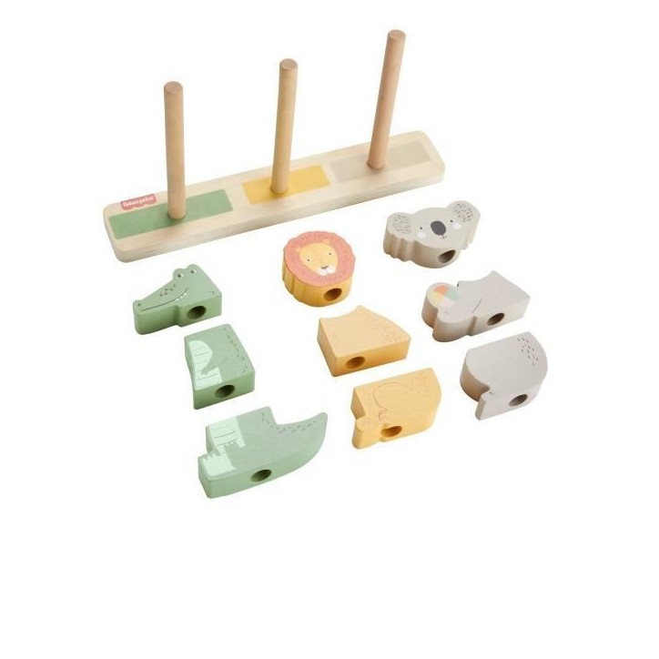 Fisher-Price-Animaux en Bois a Empiler et Trier, 10 pieces HXV04