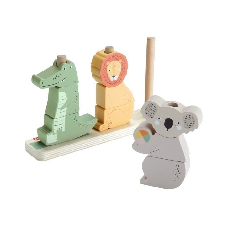 Fisher-Price-Animaux en Bois a Empiler et Trier, 10 pieces HXV04