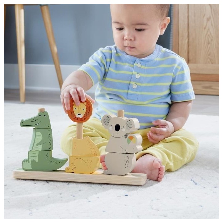 Fisher-Price-Animaux en Bois a Empiler et Trier, 10 pieces HXV04