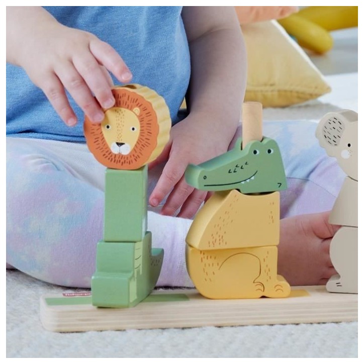 Fisher-Price-Animaux en Bois a Empiler et Trier, 10 pieces HXV04