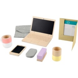 FISHER-PRICE Set de télétravail en Bois, 9 éléments avec ordinateu