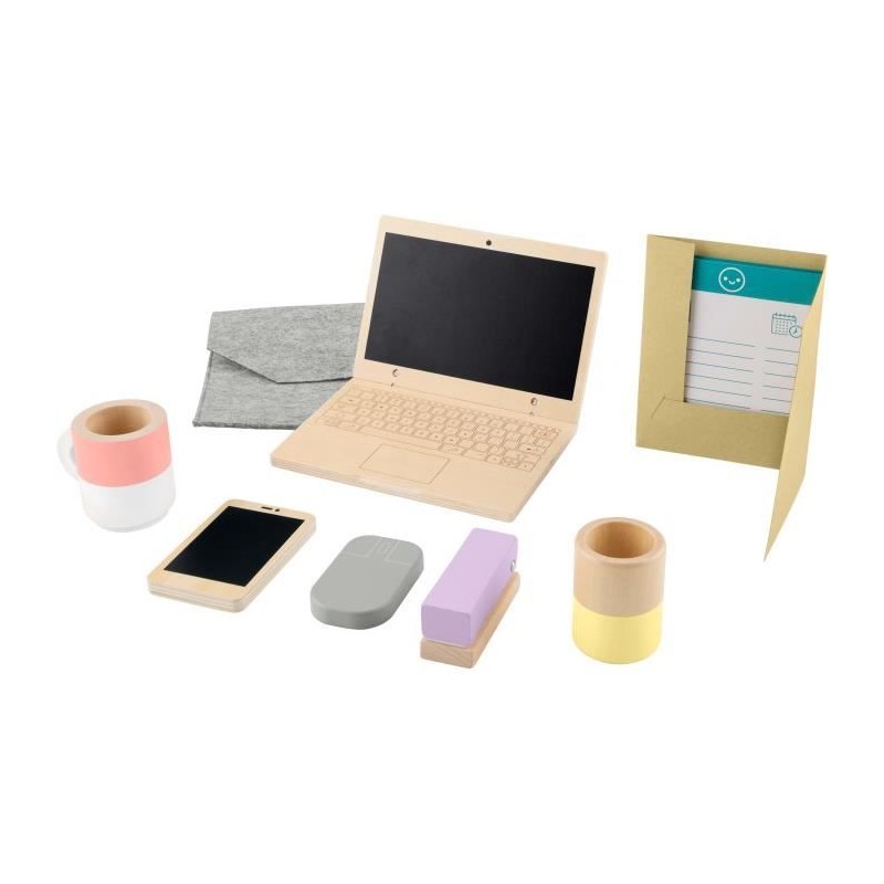 FISHER-PRICE Set de télétravail en Bois, 9 éléments avec ordinateu FISHER-PRICE Set de télétravail en Bois, 9 éléments avec ordinateu