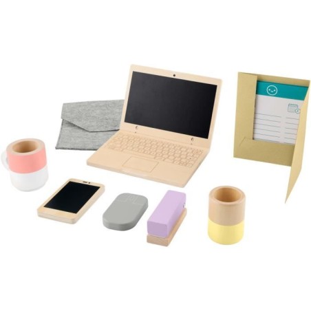 FISHER-PRICE Set de télétravail en Bois, 9 éléments avec ordinateu