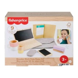 FISHER-PRICE Set de télétravail en Bois, 9 éléments avec ordinateu