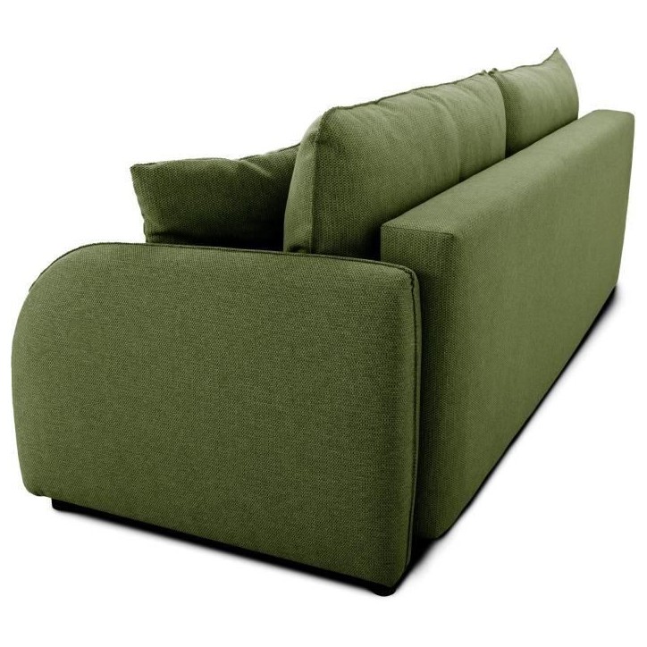 Canapé convertible BARI 3 places - Tissu olive - Coffre de rangement - L215 x H89 x P100 cm