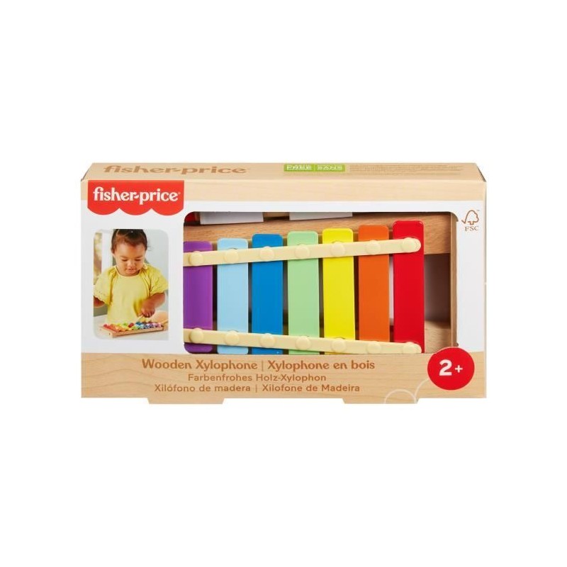 Fisher-Price-Xylophone en bois, instrument de musique avec 2 pieces H Fisher-Price-Xylophone en bois, instrument de musique avec 2 pieces H