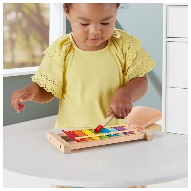 Fisher-Price-Xylophone en bois, instrument de musique avec 2 pieces HXV13