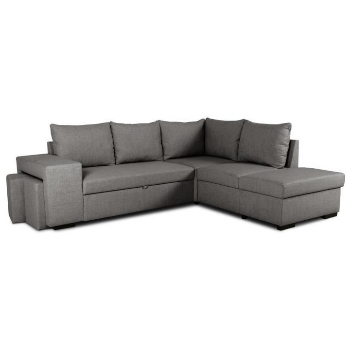 Canapé d'angle convertible réversible 4 places MITCHELL - Tissu Anthracite - L 247 x P 91 x H 205 cm - Coffre de rangement