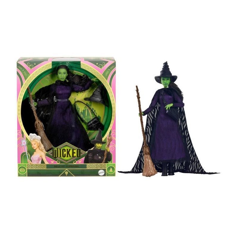 Mattel-Wicked-Poupée Elphaba avec cheveux tressés et multiples poses Mattel-Wicked-Poupée Elphaba avec cheveux tressés et multiples poses