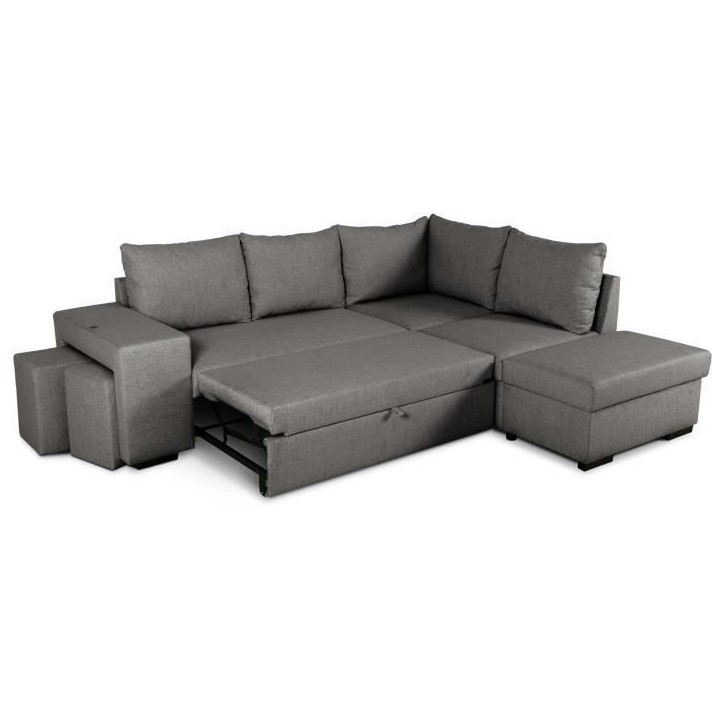 Canapé d'angle convertible réversible 4 places MITCHELL - Tissu Anthracite - L 247 x P 91 x H 205 cm - Coffre de rangement