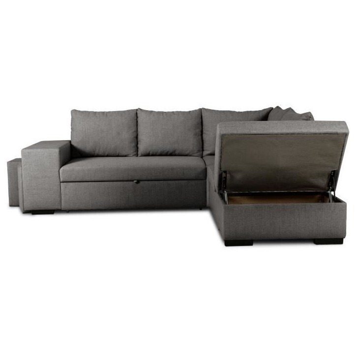 Canapé d'angle convertible réversible 4 places MITCHELL - Tissu Anthracite - L 247 x P 91 x H 205 cm - Coffre de rangement