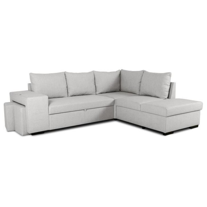 Canapé d'angle convertible réversible 4 places MITCHELL - Tissu Gris - L 247 x P 91 x H 205 cm - Coffre de rangement Canapé d'angle convertible réversible 4 places MITCHELL - Tissu Gris - L 247 x P 91 x H 205 cm - Coffre de rangement
