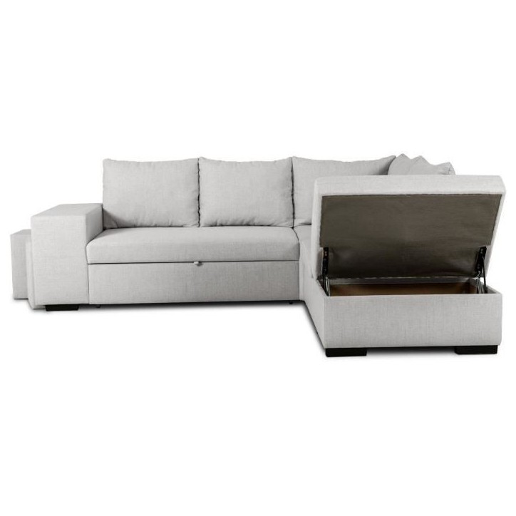 Canapé d'angle convertible réversible 4 places MITCHELL - Tissu Gris - L 247 x P 91 x H 205 cm - Coffre de rangement Canapé d'angle convertible réversible 4 places MITCHELL - Tissu Gris - L 247 x P 91 x H 205 cm - Coffre de rangement