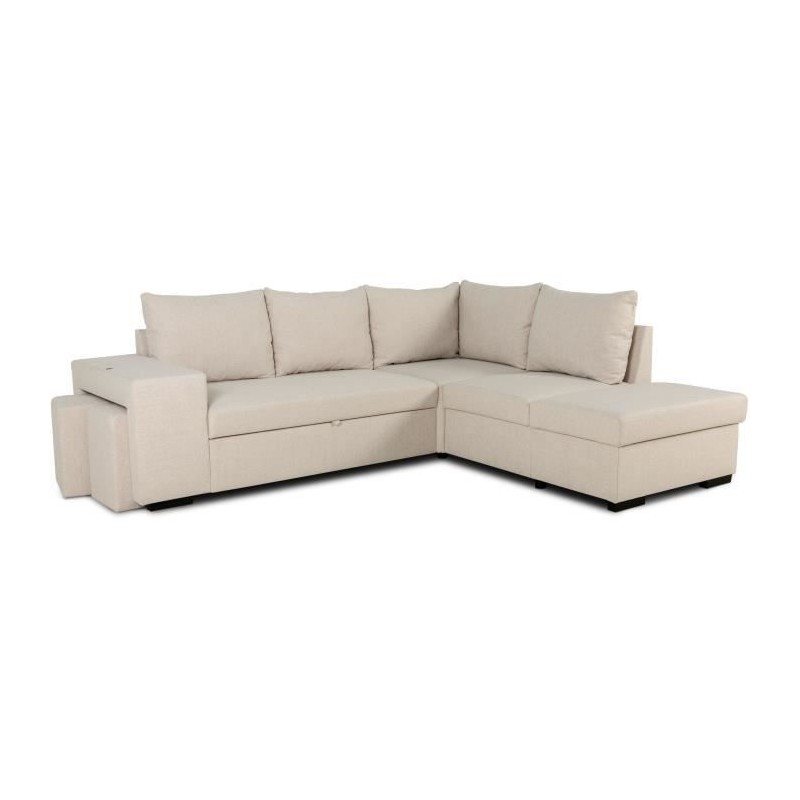 Canapé d'angle convertible réversible 4 places MITCHELL - Tissu Beig Canapé d'angle convertible réversible 4 places MITCHELL - Tissu Beig