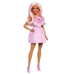 Barbie - Poupée Barbie Fashionistas Robe Sans Bretelle Rose avec acce