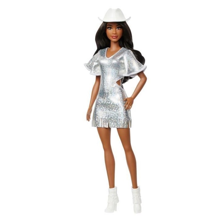 Barbie - Poupée Barbie Fashionistas Robe Argentée avec chapeau de cowboy - Barbie - HYT95 Barbie - Poupée Barbie Fashionistas Robe Argentée avec chapeau de cowboy - Barbie - HYT95