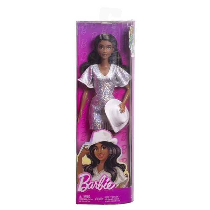 Barbie - Poupée Barbie Fashionistas Robe Argentée avec chapeau de cowboy - Barbie - HYT95 Barbie - Poupée Barbie Fashionistas Robe Argentée avec chapeau de cowboy - Barbie - HYT95