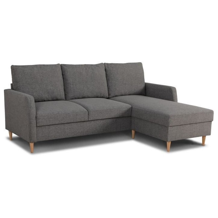 Canapé d'angle fixe 3 places CHIPY - Tissu anthracite - Réversible - L 192 x P 137 x H 82 cm - Pieds noir Canapé d'angle fixe 3 places CHIPY - Tissu anthracite - Réversible - L 192 x P 137 x H 82 cm - Pieds noir