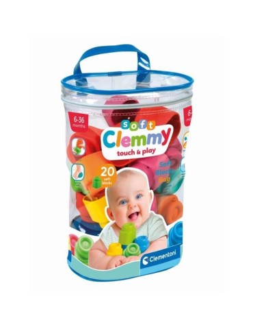 Clementoni - Clemmy Baby - Sac 20 cubes souples - Mixte - A partir de 9 mois - Cube souple assure une securite et peut passer en