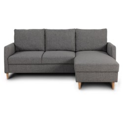Canapé d'angle fixe 3 places CHIPY - Tissu anthracite - Réversible -