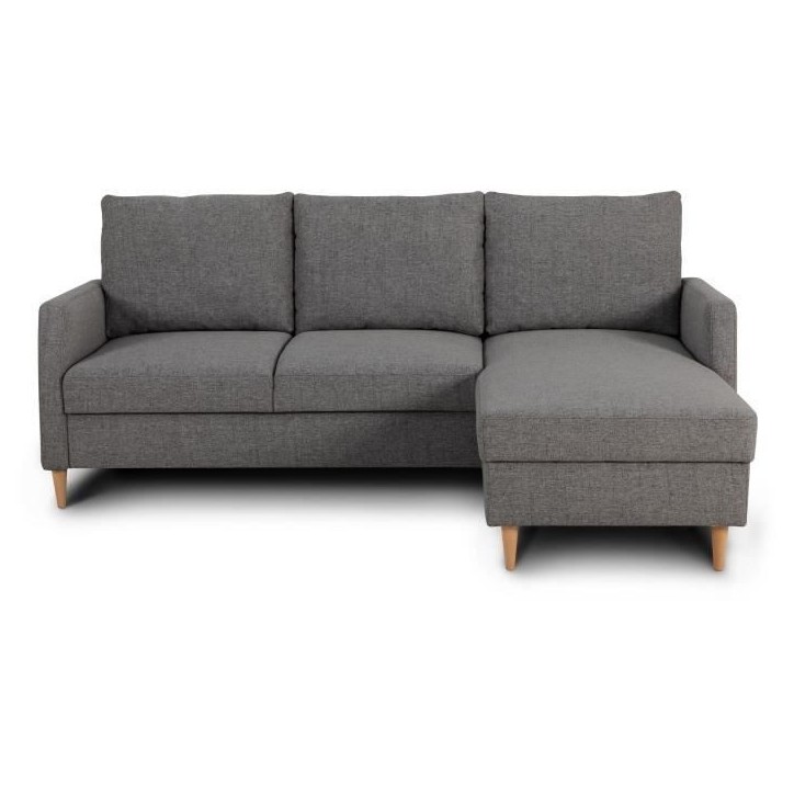 Canapé d'angle fixe 3 places CHIPY - Tissu anthracite - Réversible - L 192 x P 137 x H 82 cm - Pieds noir Canapé d'angle fixe 3 places CHIPY - Tissu anthracite - Réversible - L 192 x P 137 x H 82 cm - Pieds noir