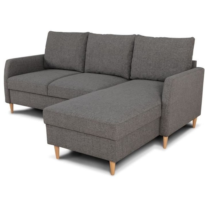 Canapé d'angle fixe 3 places CHIPY - Tissu anthracite - Réversible - L 192 x P 137 x H 82 cm - Pieds noir Canapé d'angle fixe 3 places CHIPY - Tissu anthracite - Réversible - L 192 x P 137 x H 82 cm - Pieds noir