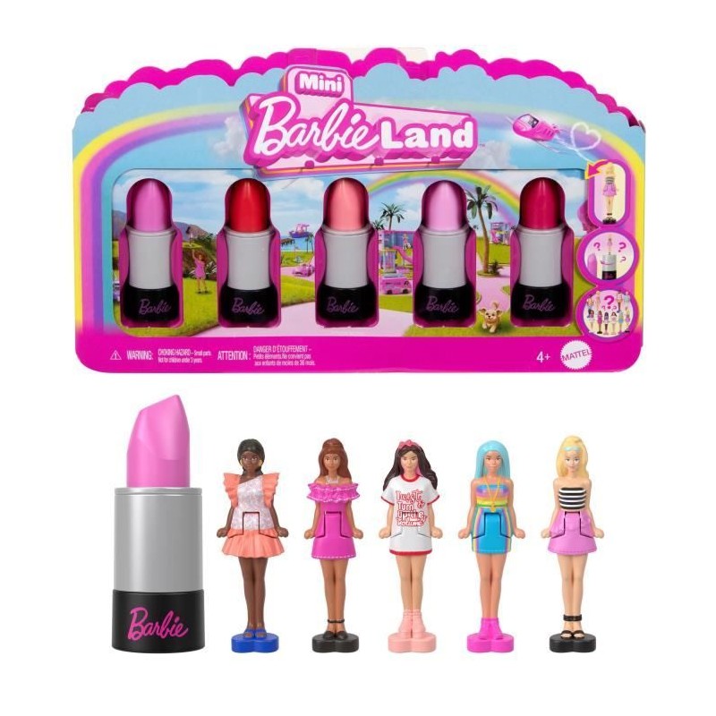 BARBIE Coffret Mini BarbieLand 6 rouge a levres avec mini poupées - J BARBIE Coffret Mini BarbieLand 6 rouge a levres avec mini poupées - J