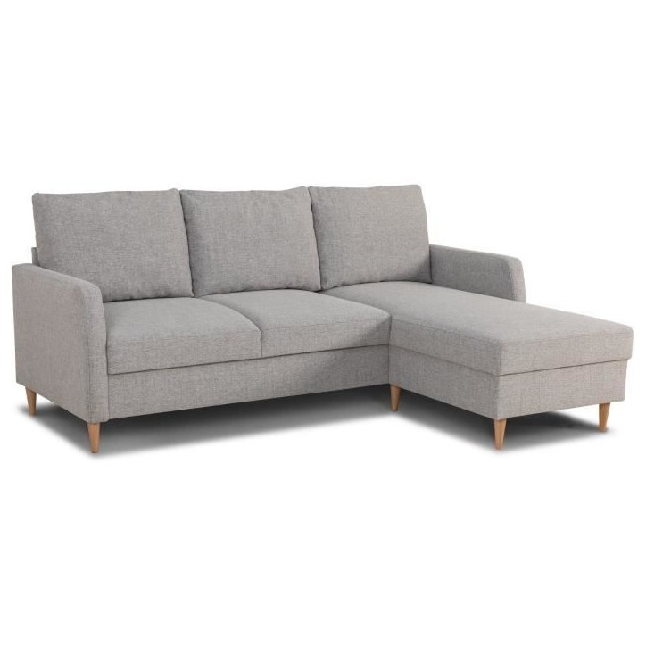 Canapé d'angle fixe 3 places CHIPY - Tissu gris souris - Réversible - L 192 x P 137 x H 82 cm - Pieds bois naturel Canapé d'angle fixe 3 places CHIPY - Tissu gris souris - Réversible - L 192 x P 137 x H 82 cm - Pieds bois naturel