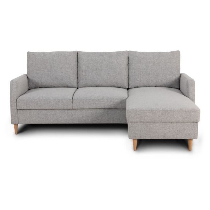 Canapé d'angle fixe 3 places CHIPY - Tissu gris souris - Réversible - L 192 x P 137 x H 82 cm - Pieds bois naturel Canapé d'angle fixe 3 places CHIPY - Tissu gris souris - Réversible - L 192 x P 137 x H 82 cm - Pieds bois naturel