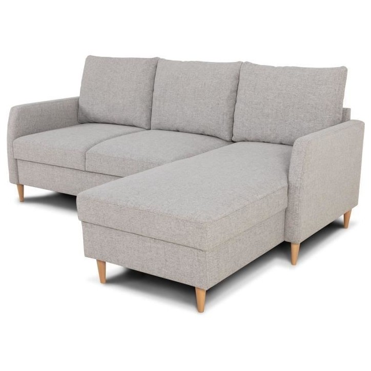 Canapé d'angle fixe 3 places CHIPY - Tissu gris souris - Réversible - L 192 x P 137 x H 82 cm - Pieds bois naturel Canapé d'angle fixe 3 places CHIPY - Tissu gris souris - Réversible - L 192 x P 137 x H 82 cm - Pieds bois naturel