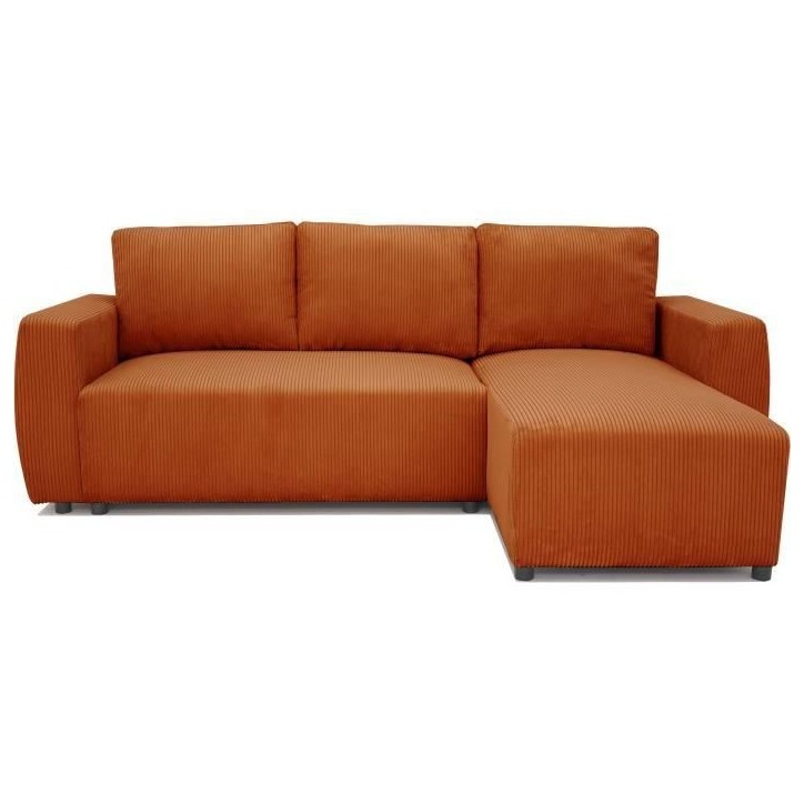 Canapé d'angle convertible 3 a 4 places PHARELL - Tissu velours cotelé terracotta - Réversible - L 224 x P 155 x H 85 cm