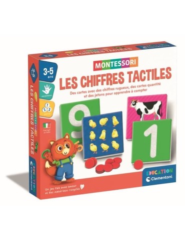 Montessori - Clementoni - Les chiffres tactiles - Jeu éducatif apprentissage des chiffres - 10 cartes chiffres rugueux - Dés 3