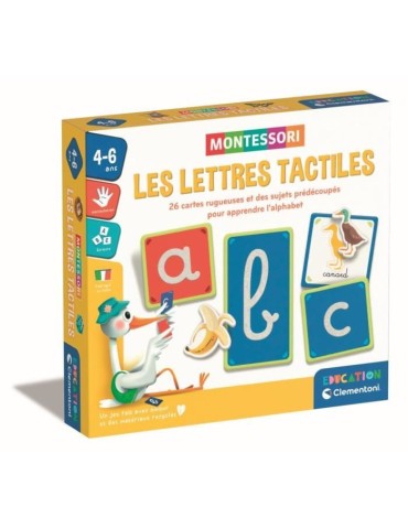 Montessori - Clementoni - Les lettres tactiles - Jeu éducatif pour apprendre l'alphabet - 26 cartes lettres rugeuses - Dés 3 a